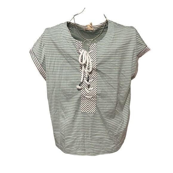 NEW WITH TAGS STUNNING Hem & Thread Womens Medium Striped rope Lace Shirt Top Sh - Picture 1 of 9